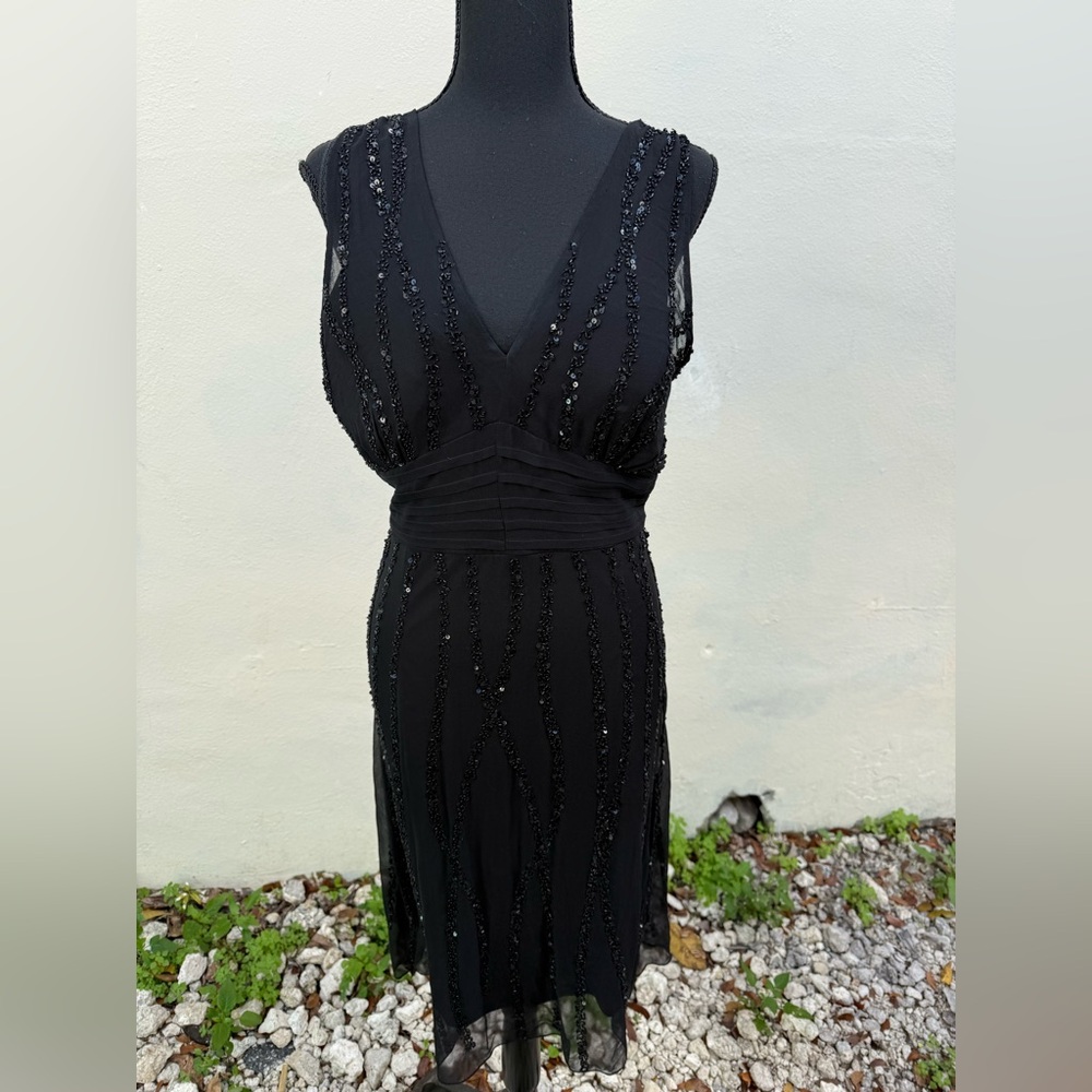 Vintage Stenay Black Beaded  Dress , 100% Silk , Size 12